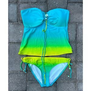Ralph Lauren blue yellow takini bikini size S